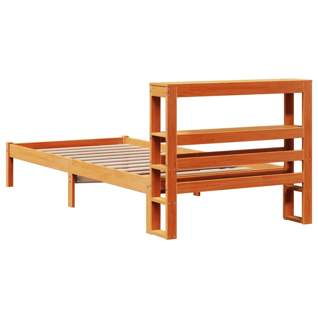 Letto singolo | Letto per adulti | Giroletto con Testiera Marrone Cera 75x190 cm Massello Pino - Image 6
