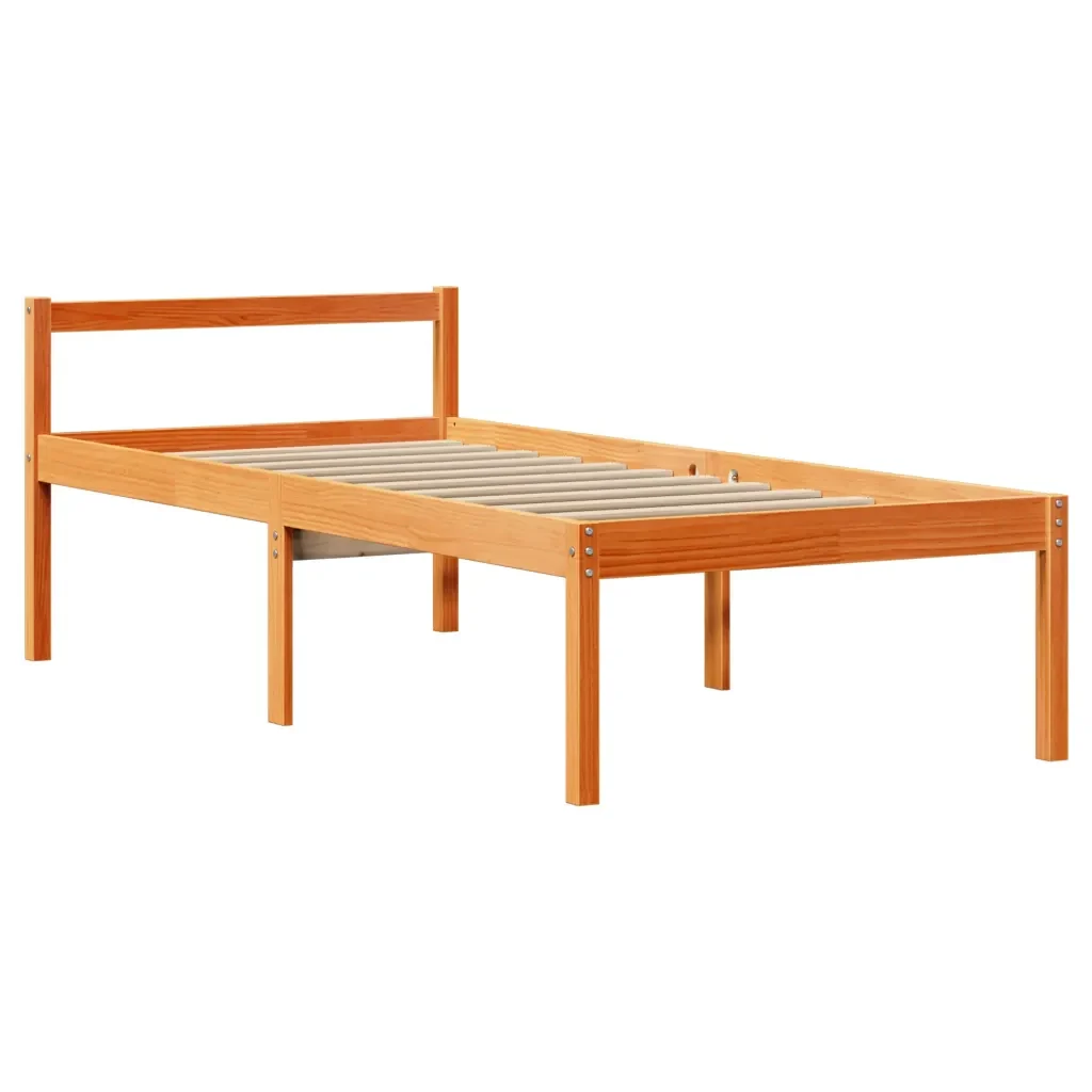 Letto singolo | Letto per adulti | Giroletto con Testiera Marrone Cera 75x190 cm Massello Pino - Image 8