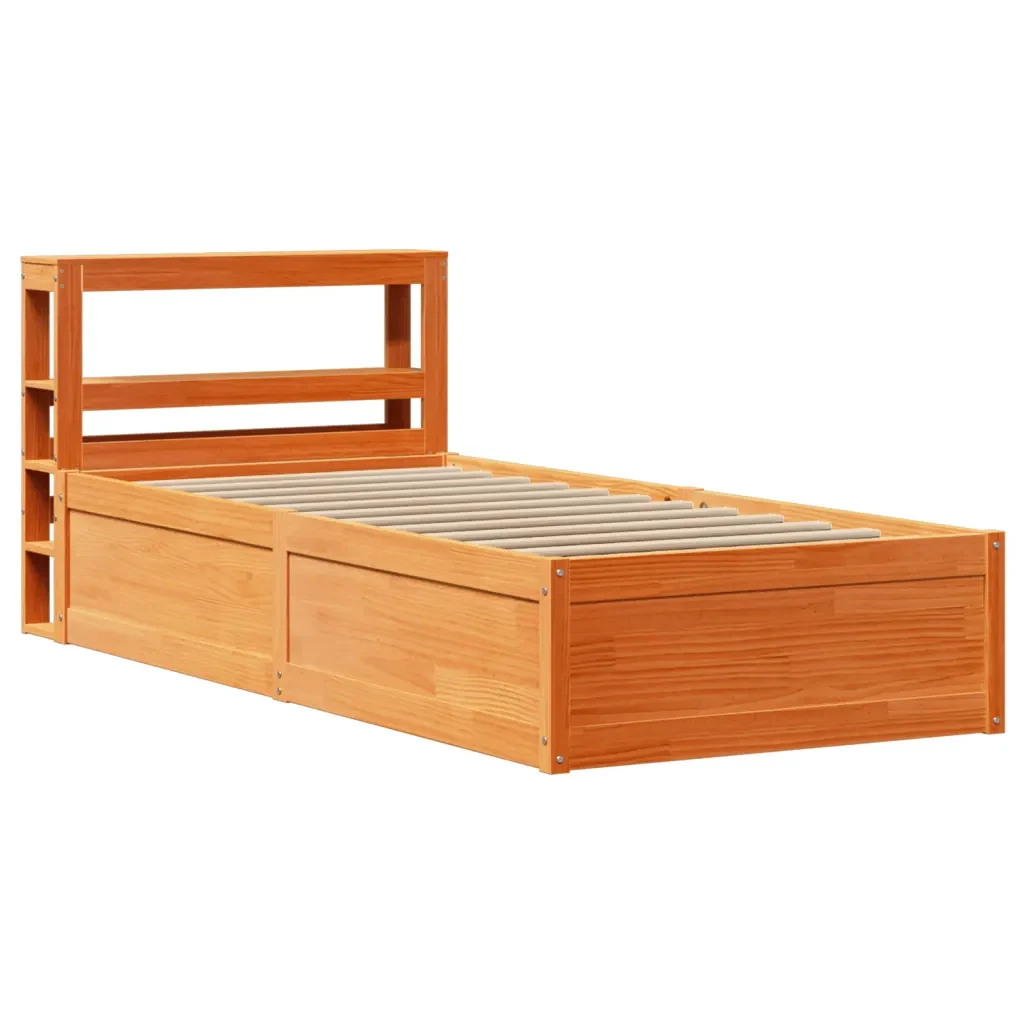 Letto singolo | Letto per adulti | Giroletto con Testiera Marrone Cera 75x190 cm Massello Pino
