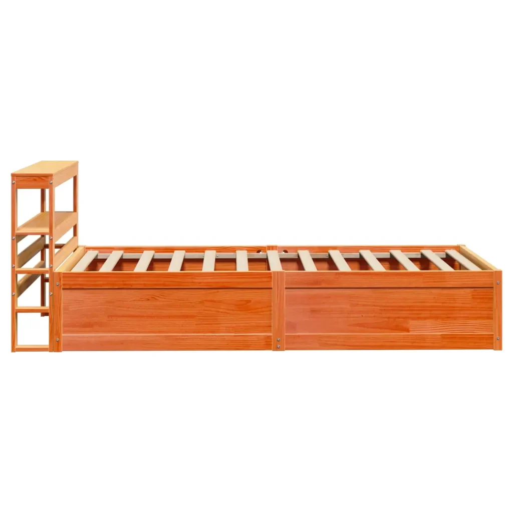 Letto singolo | Letto per adulti | Giroletto con Testiera Marrone Cera 75x190 cm Massello Pino - Image 7