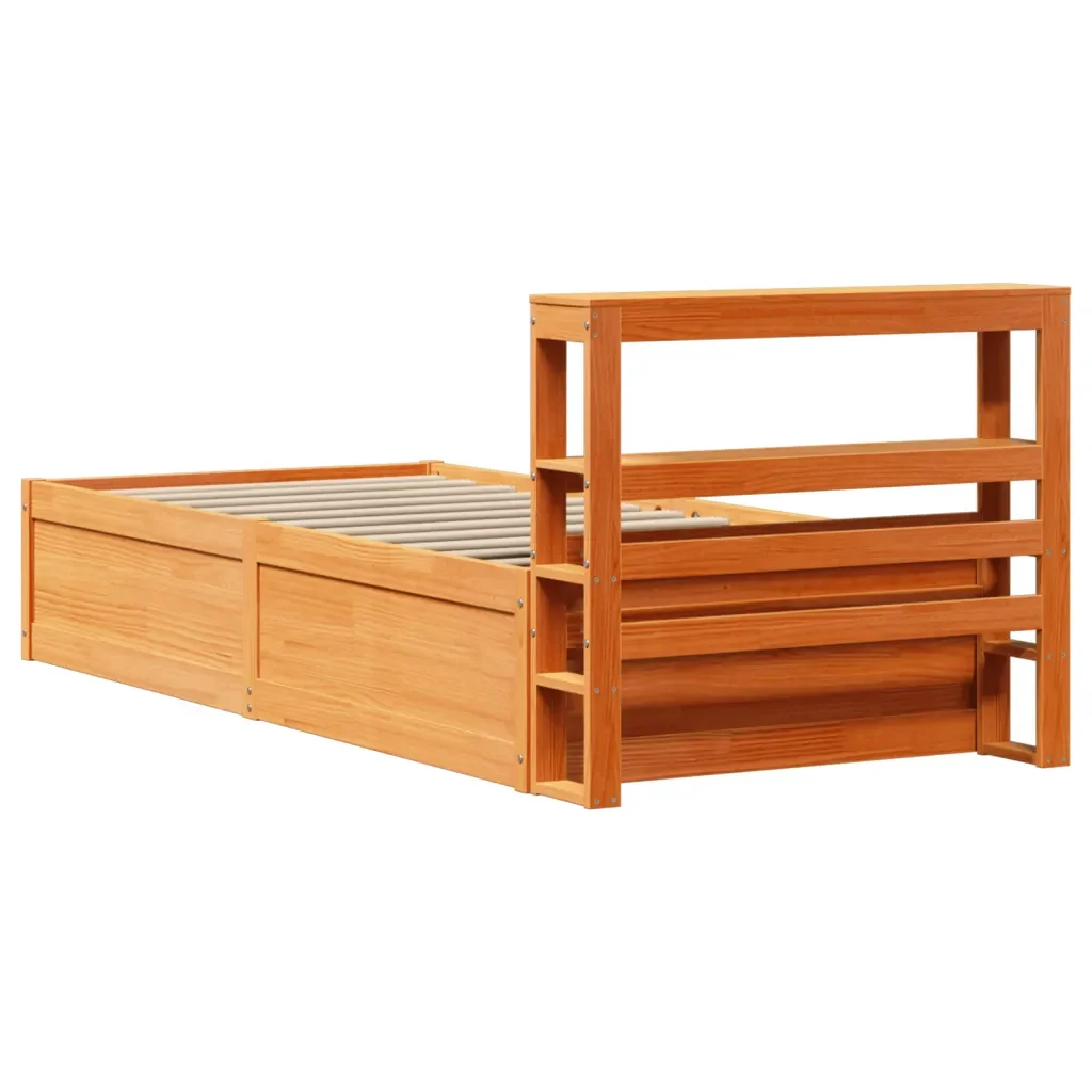 Letto singolo | Letto per adulti | Giroletto con Testiera Marrone Cera 75x190 cm Massello Pino - Image 8