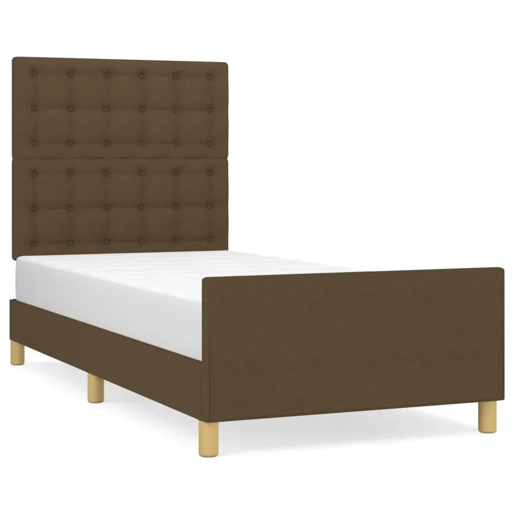 Letto singolo | Letto per adulti | Giroletto con Testiera Marrone Scuro 90x190 cm in Tessuto