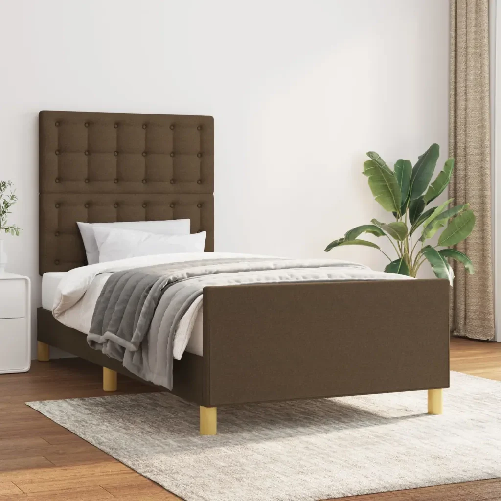 Letto singolo | Letto per adulti | Giroletto con Testiera Marrone Scuro 90x190 cm in Tessuto - Image 2