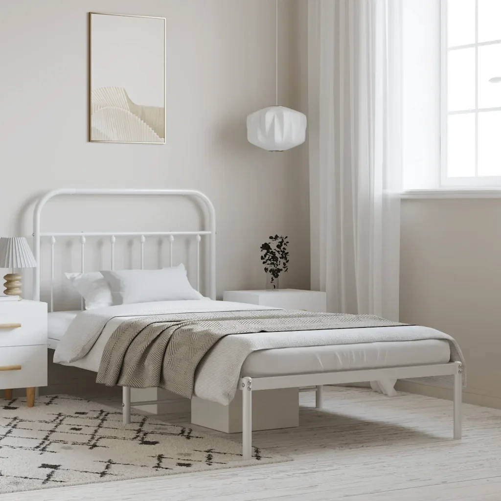 Letto singolo | Letto per adulti | Giroletto con Testiera Metallo Bianco 100x190 cm - Image 2