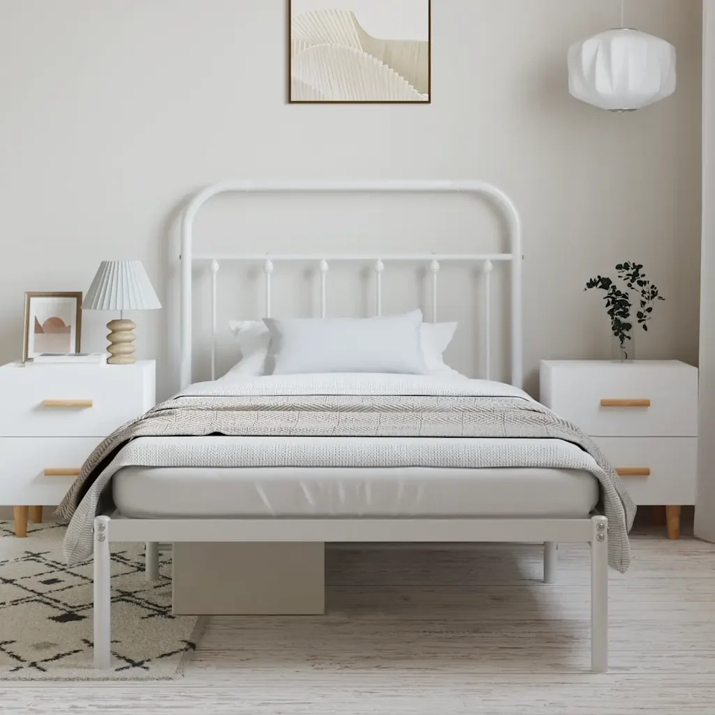 Letto singolo | Letto per adulti | Giroletto con Testiera Metallo Bianco 100x190 cm - Image 3