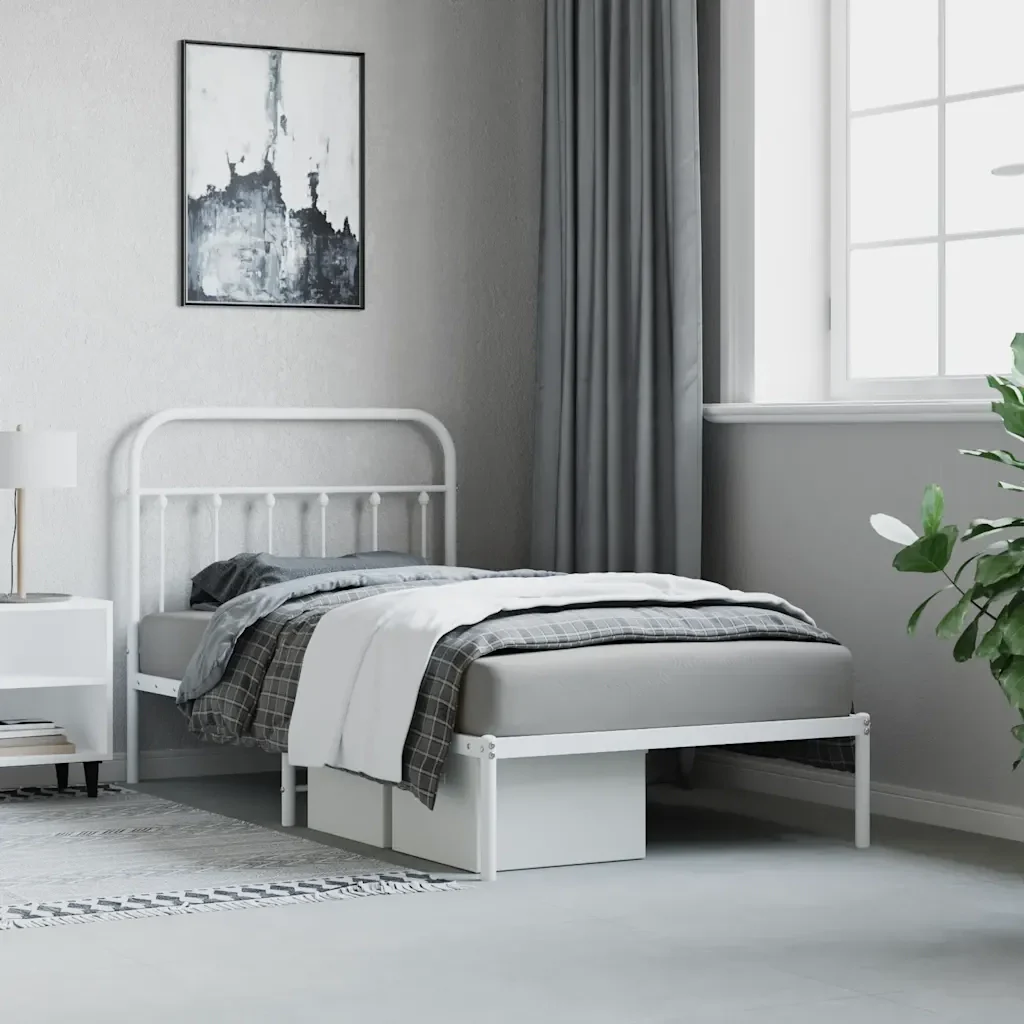 Letto singolo | Letto per adulti | Giroletto con Testiera Metallo Bianco 100x190 cm - Image 5