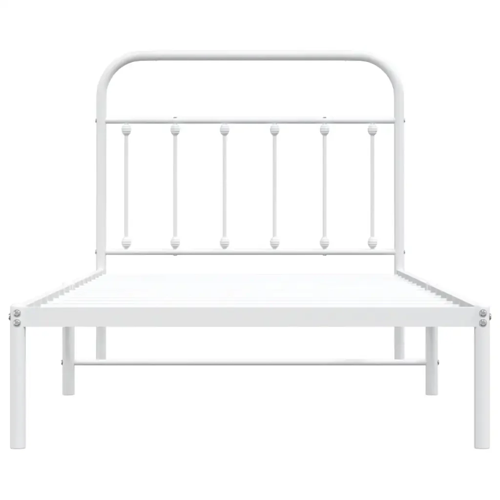 Letto singolo | Letto per adulti | Giroletto con Testiera Metallo Bianco 100x190 cm - Image 7