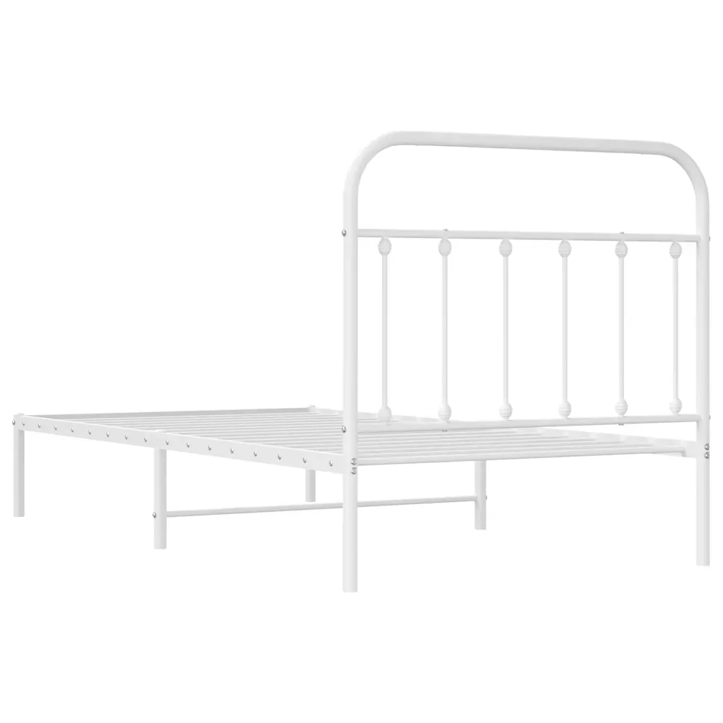 Letto singolo | Letto per adulti | Giroletto con Testiera Metallo Bianco 100x190 cm - Image 9