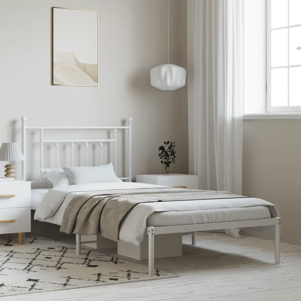 Letto singolo | Letto per adulti | Giroletto con Testiera Metallo Bianco 100x190 cm - Image 2
