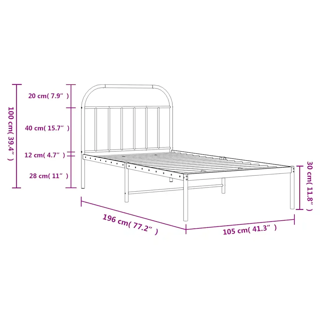 Letto singolo | Letto per adulti | Giroletto con Testiera Metallo Bianco 100x190 cm - Image 10