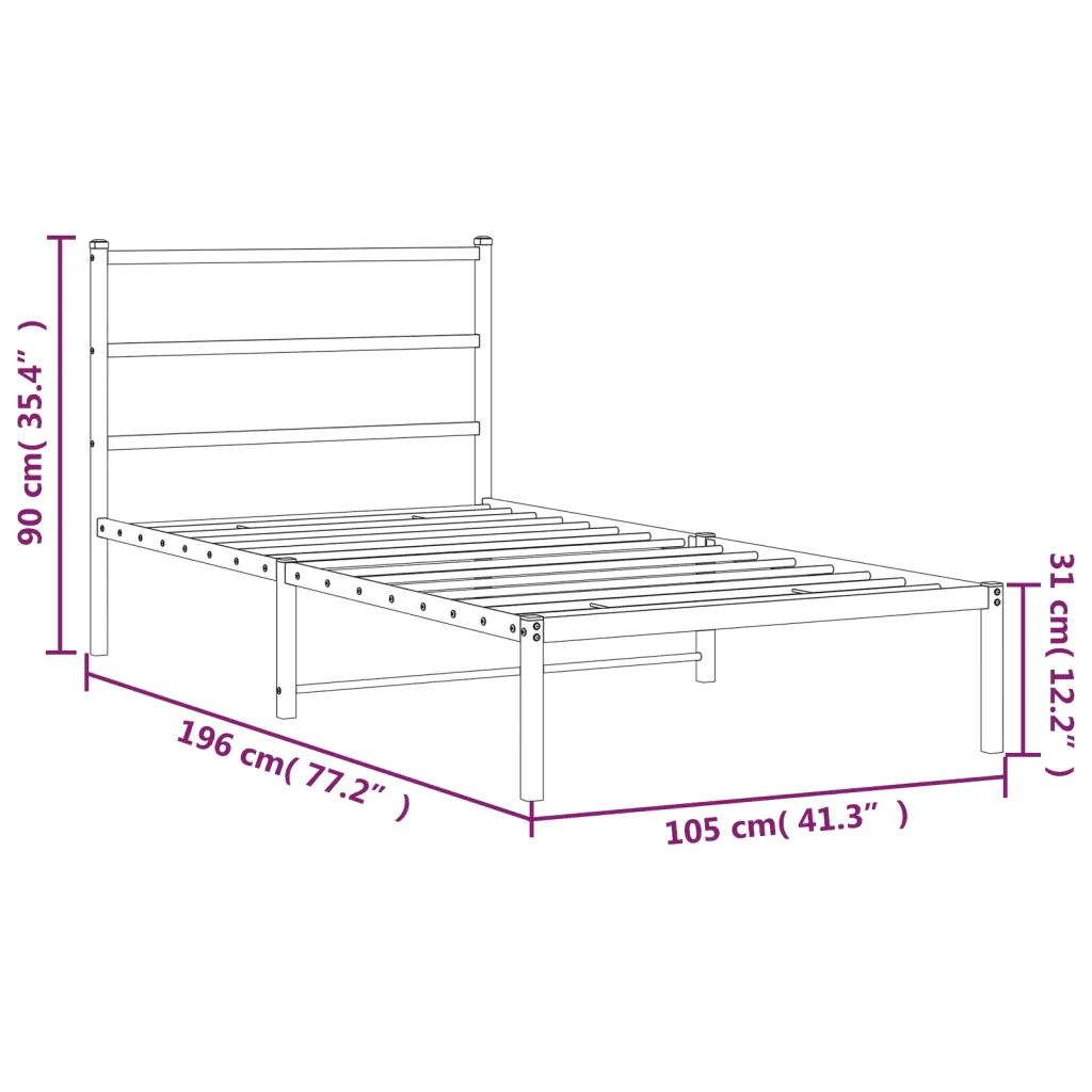 Letto singolo | Letto per adulti | Giroletto con Testiera Metallo Bianco 100x190 cm - Image 10