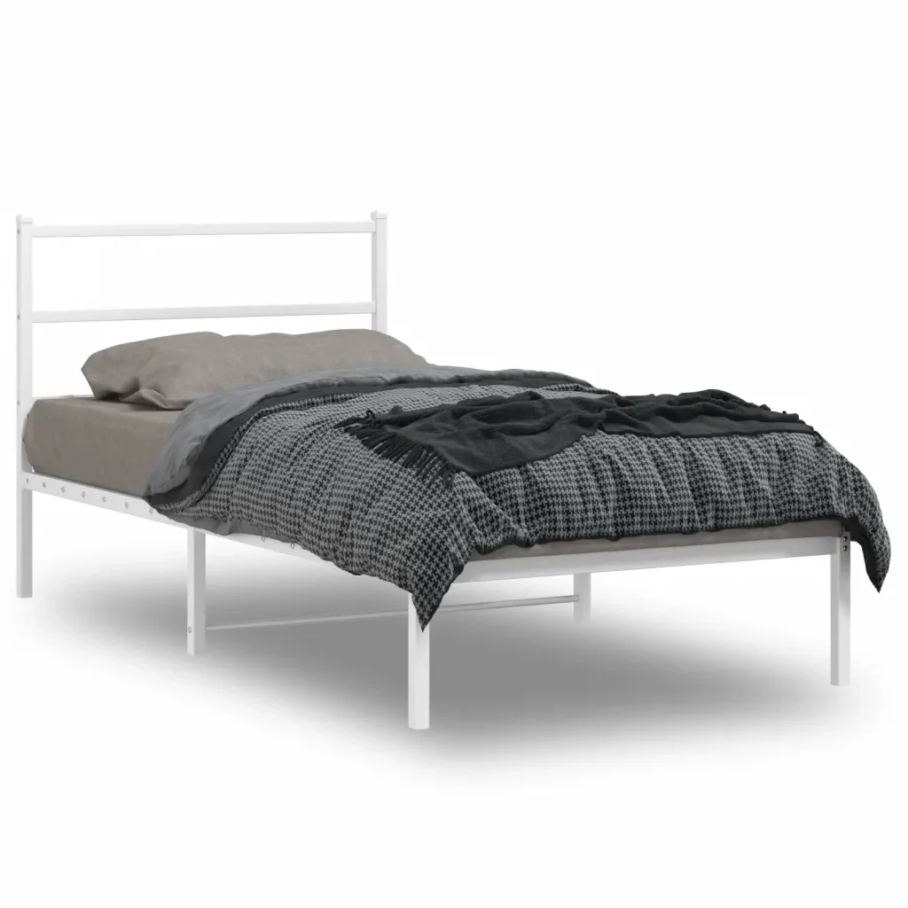 Letto singolo | Letto per adulti | Giroletto con Testiera Metallo Bianco 100x190 cm - Image 2