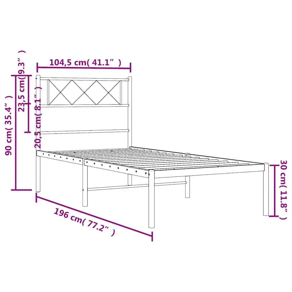 Letto singolo | Letto per adulti | Giroletto con Testiera Metallo Bianco 100x190 cm - Image 10