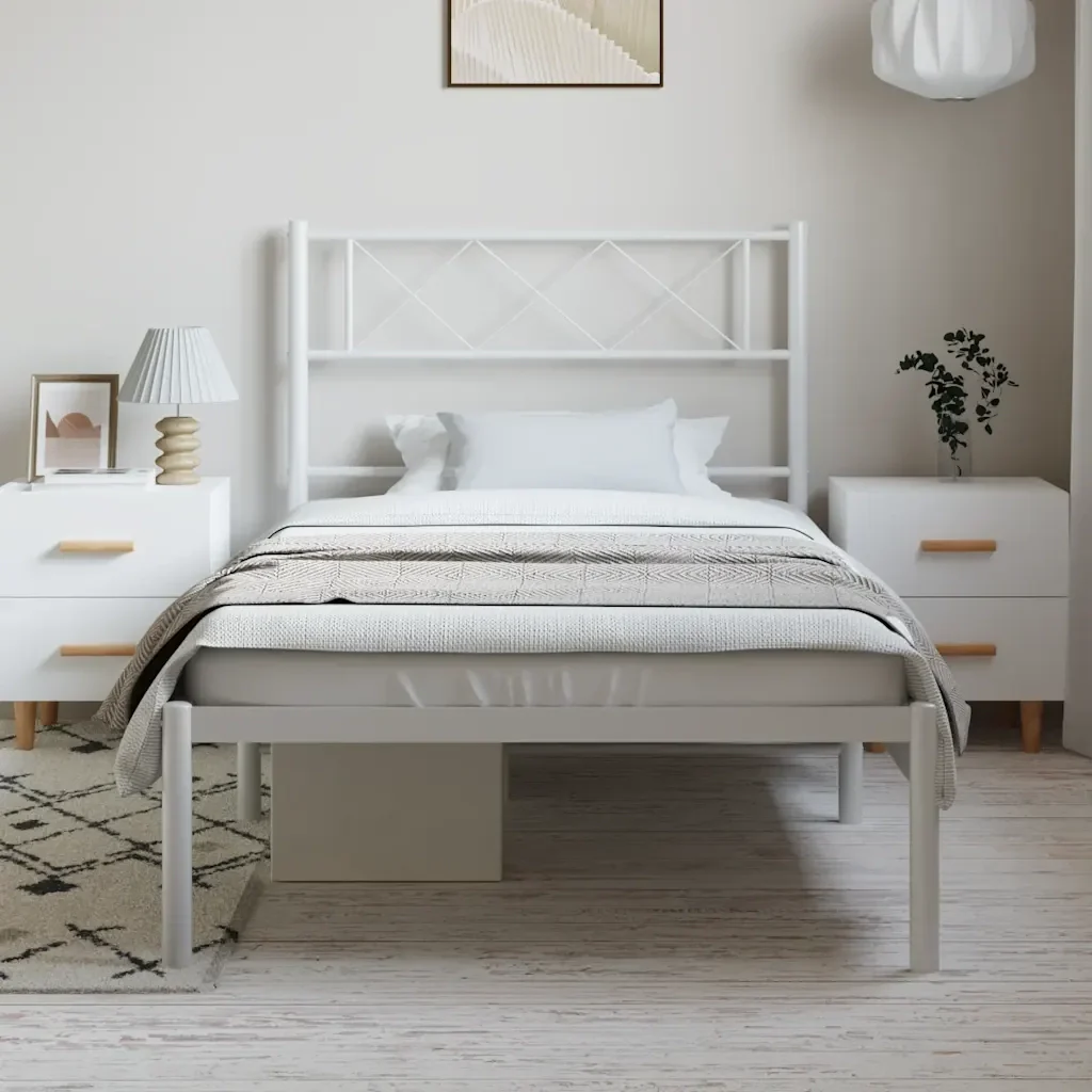 Letto singolo | Letto per adulti | Giroletto con Testiera Metallo Bianco 100x190 cm - Image 3