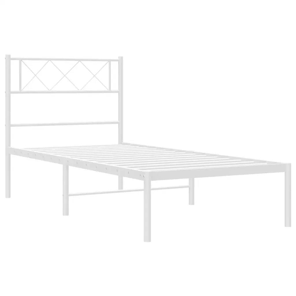 Letto singolo | Letto per adulti | Giroletto con Testiera Metallo Bianco 100x190 cm - Image 5
