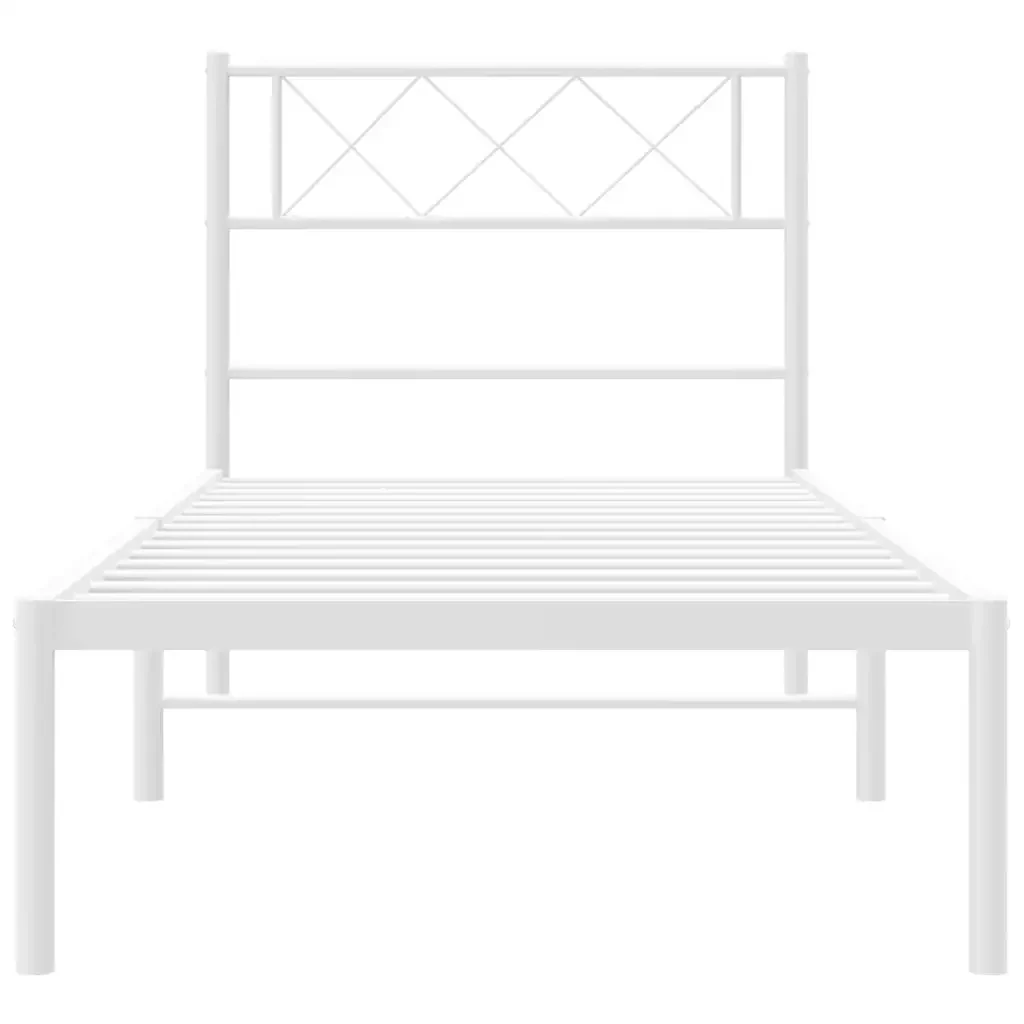 Letto singolo | Letto per adulti | Giroletto con Testiera Metallo Bianco 100x190 cm - Image 6