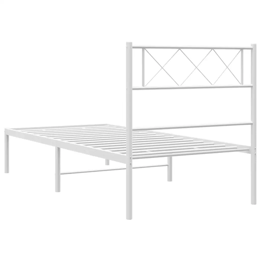 Letto singolo | Letto per adulti | Giroletto con Testiera Metallo Bianco 100x190 cm - Image 8