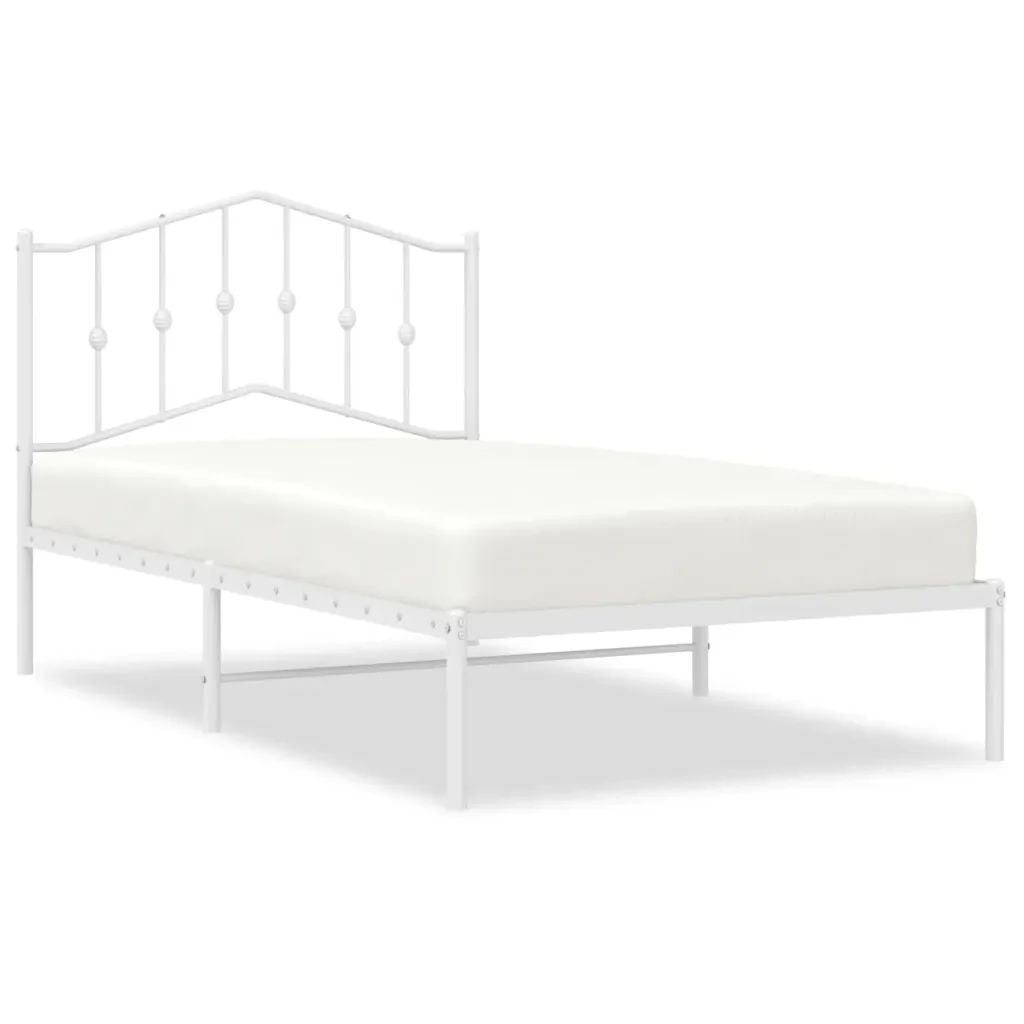 Letto singolo | Letto per adulti | Giroletto con Testiera Metallo Bianco 100x190 cm