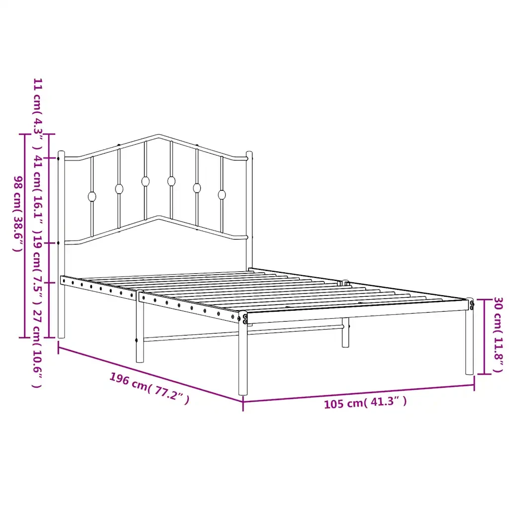 Letto singolo | Letto per adulti | Giroletto con Testiera Metallo Bianco 100x190 cm - Image 10