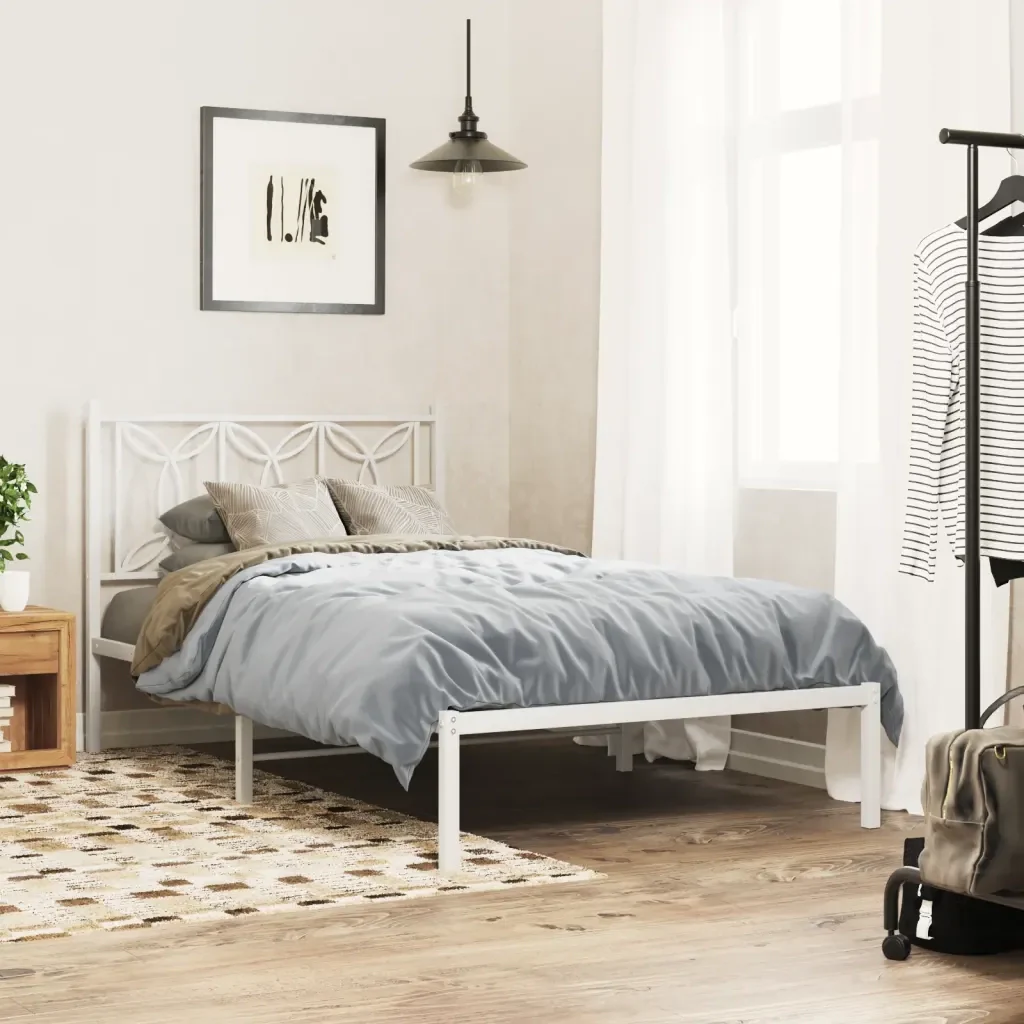 Letto singolo | Letto per adulti | Giroletto con Testiera Metallo Bianco 100x190 cm - Image 2
