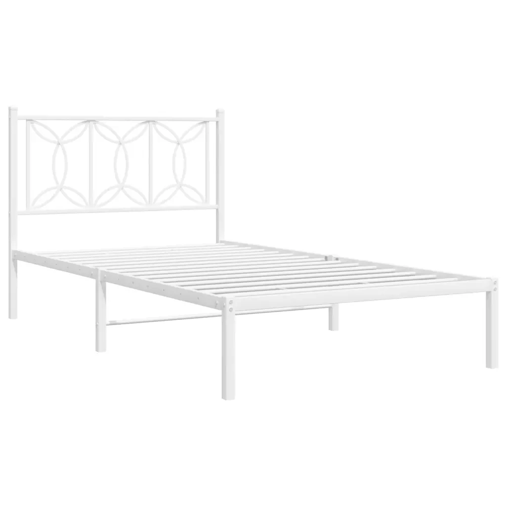 Letto singolo | Letto per adulti | Giroletto con Testiera Metallo Bianco 100x190 cm - Image 4