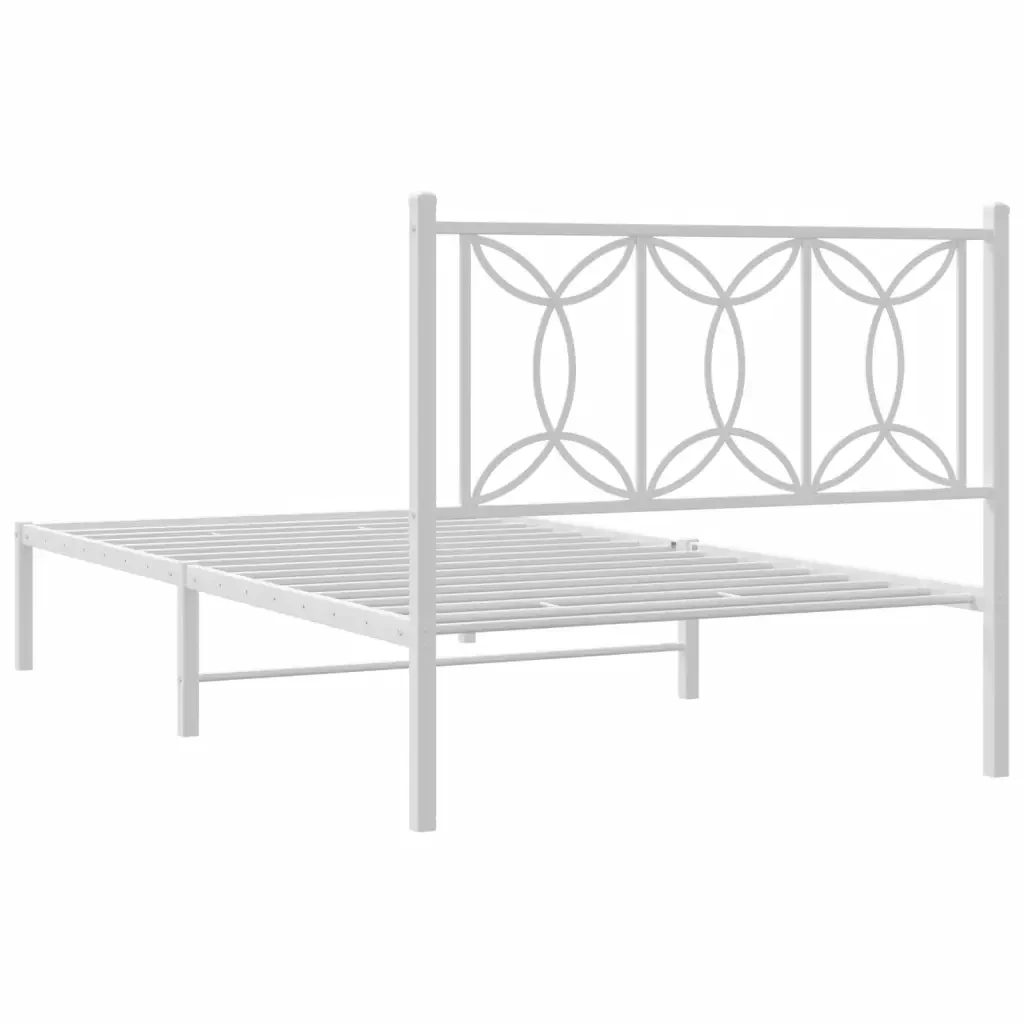 Letto singolo | Letto per adulti | Giroletto con Testiera Metallo Bianco 100x190 cm - Image 6