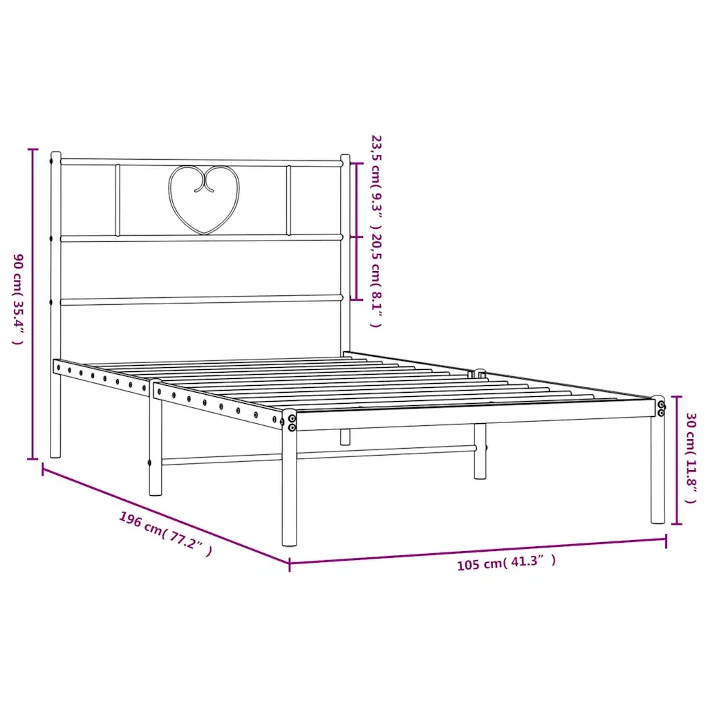 Letto singolo | Letto per adulti | Giroletto con Testiera Metallo Bianco 100x190 cm - Image 10