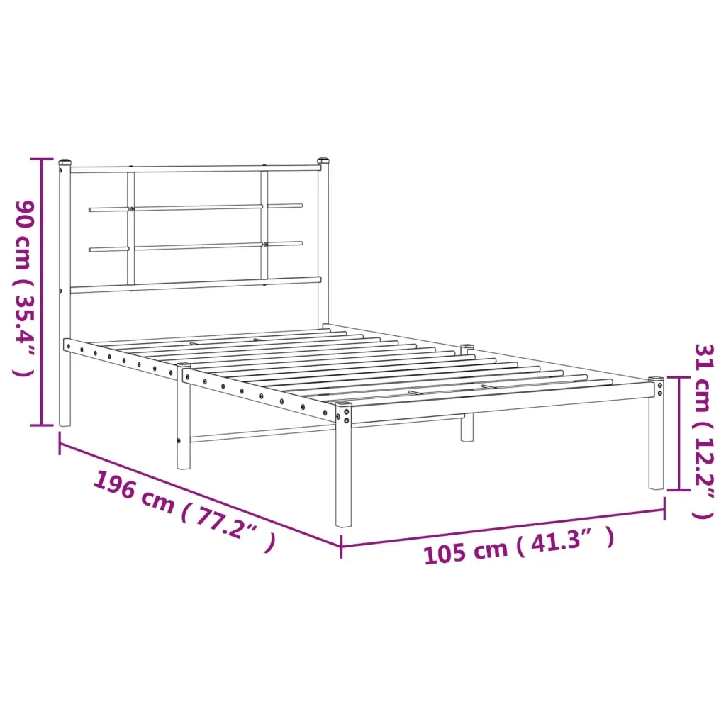 Letto singolo | Letto per adulti | Giroletto con Testiera Metallo Bianco 100x190 cm - Image 10