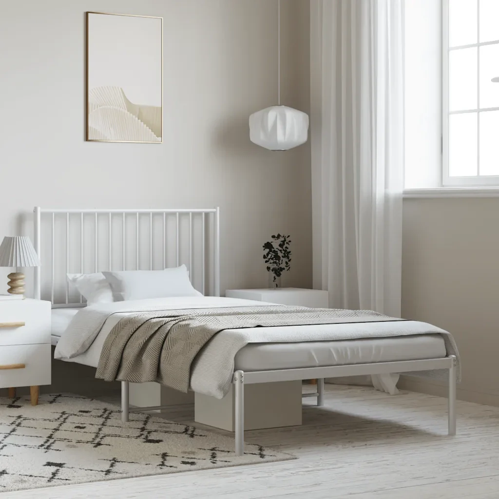 Letto singolo | Letto per adulti | Giroletto con Testiera Metallo Bianco 100x190 cm - Image 2