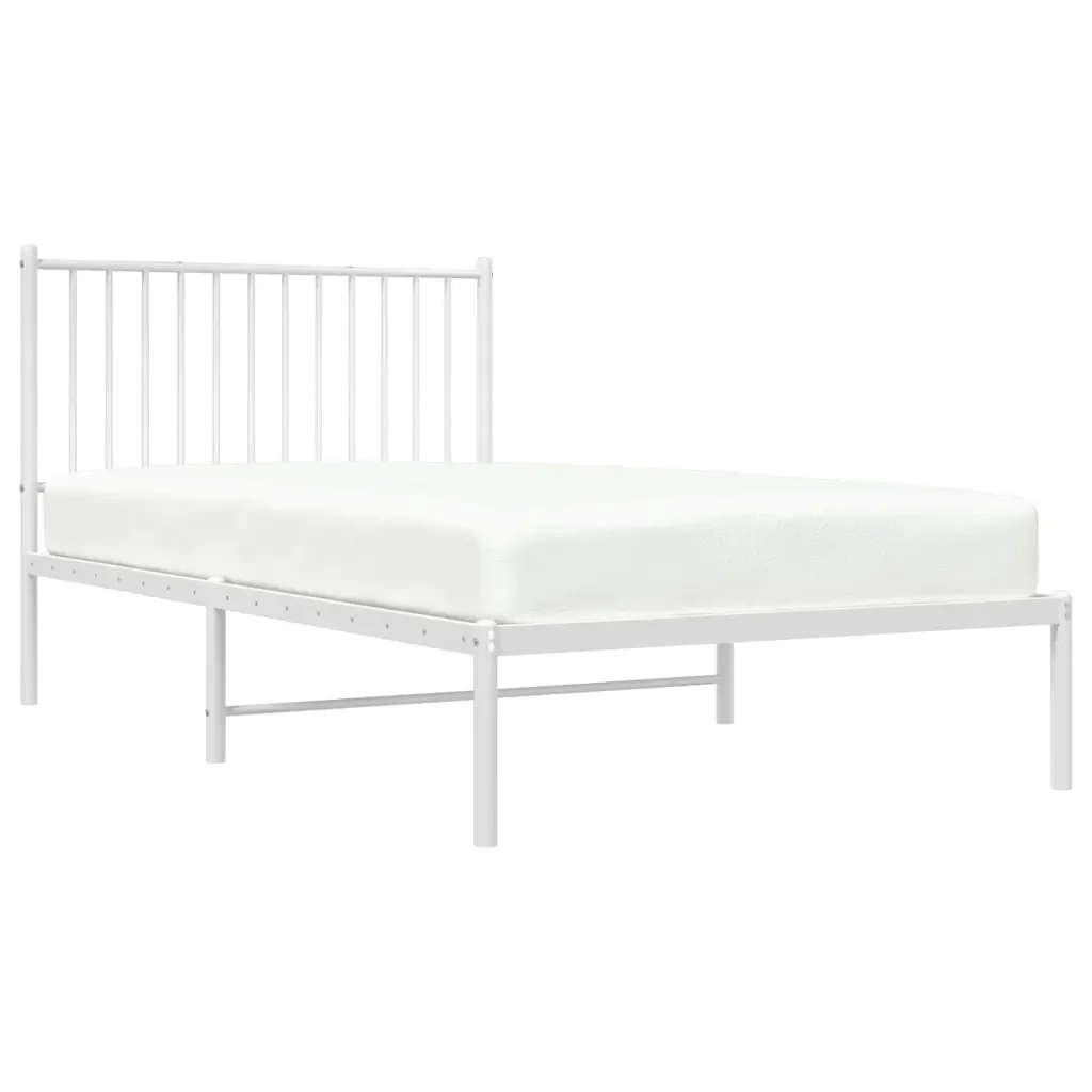 Letto singolo | Letto per adulti | Giroletto con Testiera Metallo Bianco 100x190 cm - Image 5