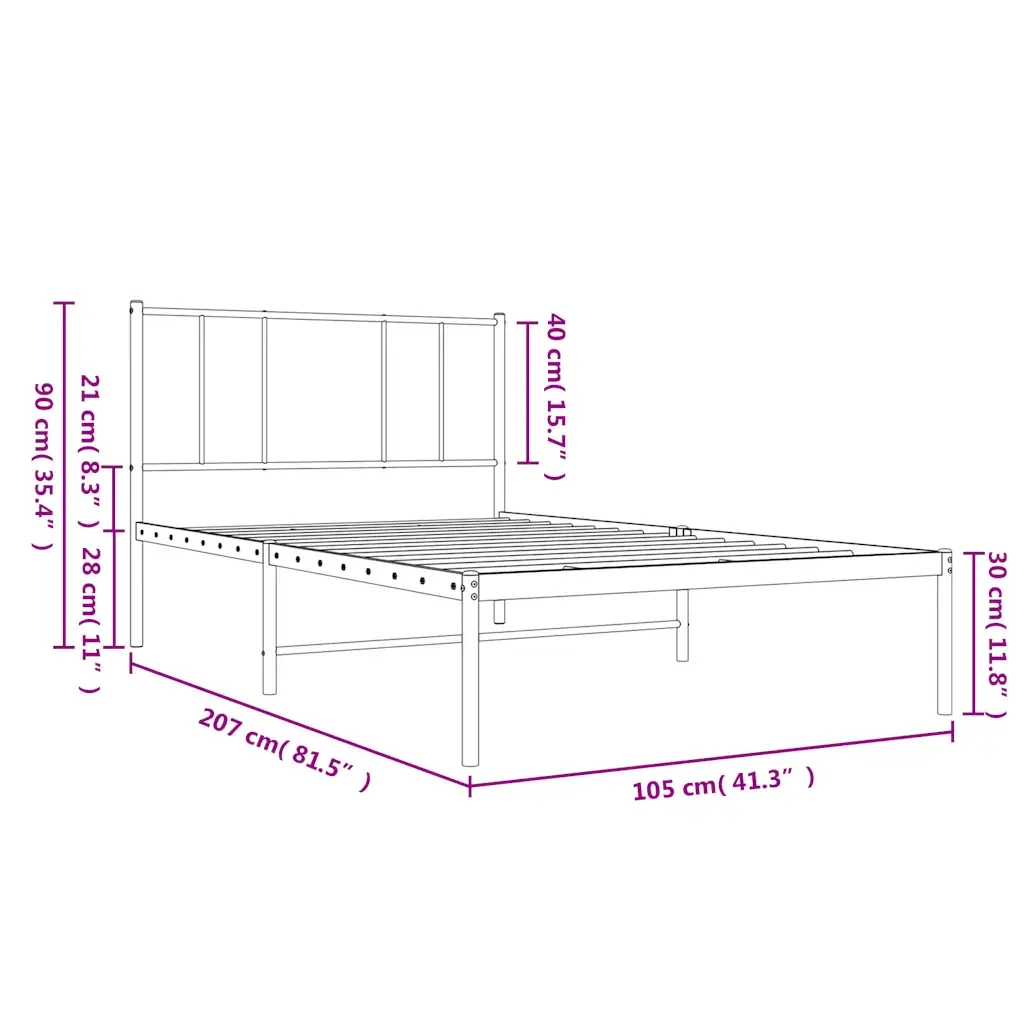 Letto singolo | Letto per adulti | Giroletto con Testiera Metallo Bianco 100x200 cm - Image 10