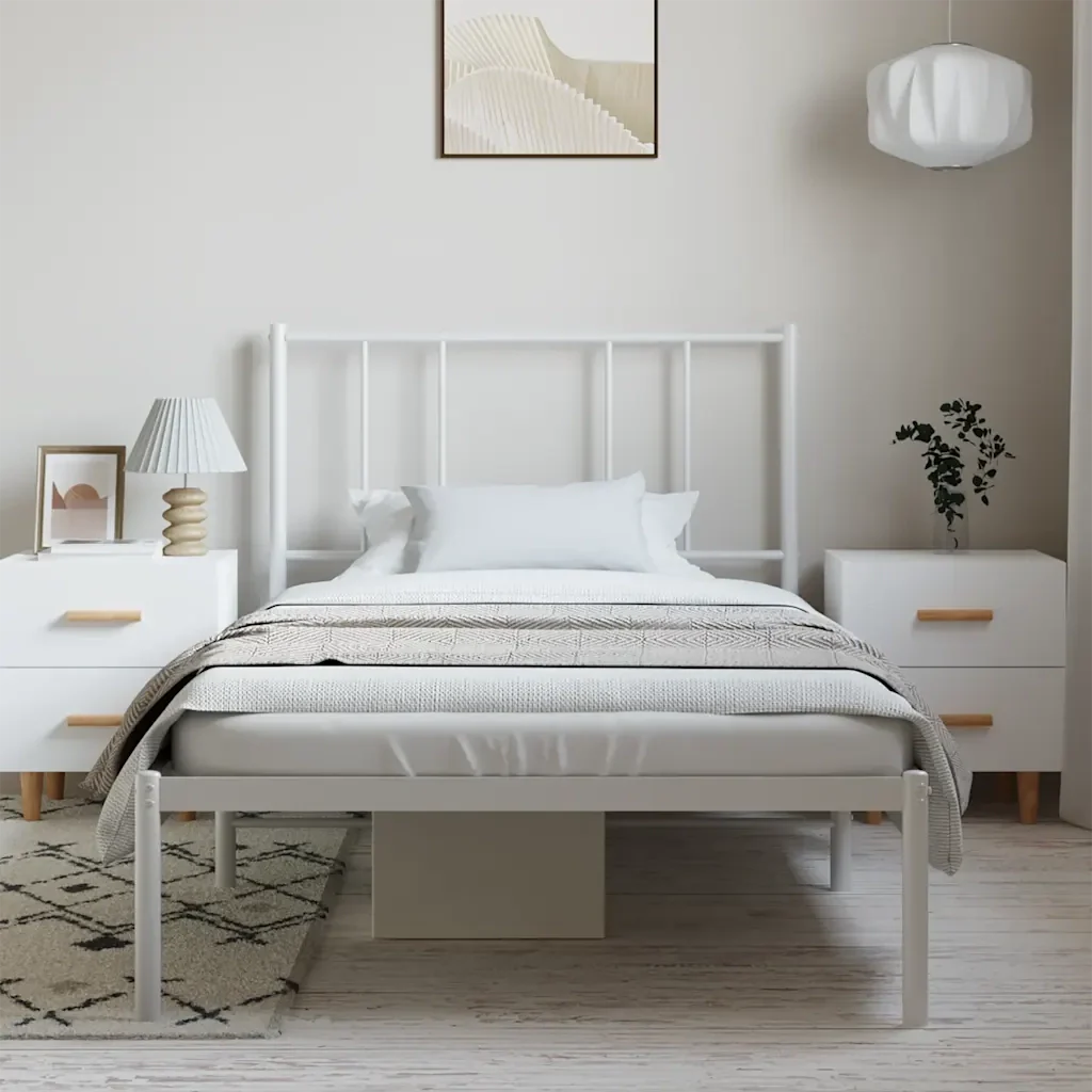 Letto singolo | Letto per adulti | Giroletto con Testiera Metallo Bianco 100x200 cm - Image 4