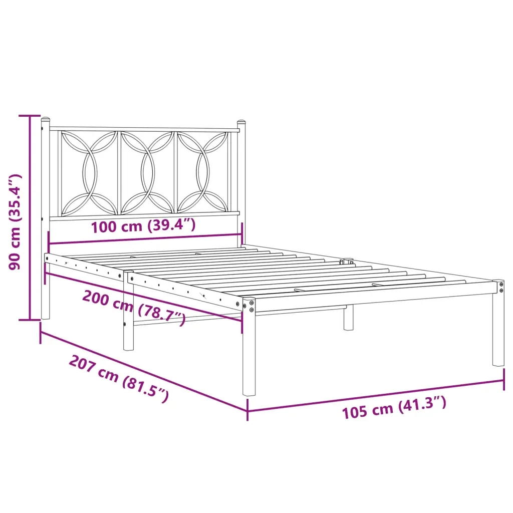 Letto singolo | Letto per adulti | Giroletto con Testiera Metallo Bianco 100x200 cm - Image 8