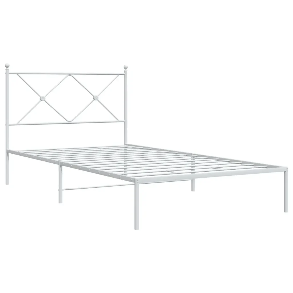 Letto singolo | Letto per adulti | Giroletto con Testiera Metallo Bianco 100x200 cm - Image 3