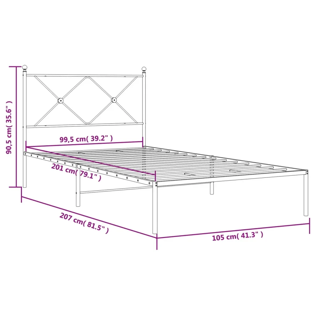 Letto singolo | Letto per adulti | Giroletto con Testiera Metallo Bianco 100x200 cm - Image 8