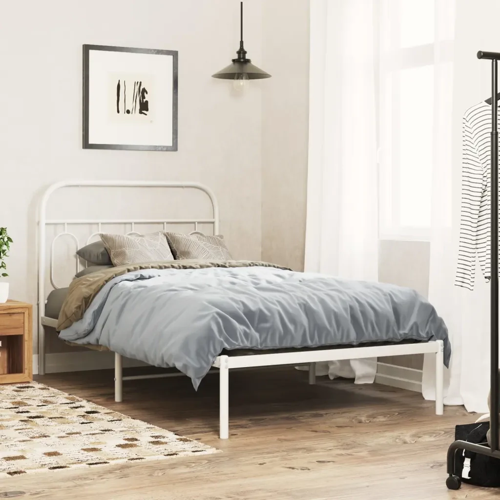 Letto singolo | Letto per adulti | Giroletto con Testiera Metallo Bianco 100x200 cm - Image 2