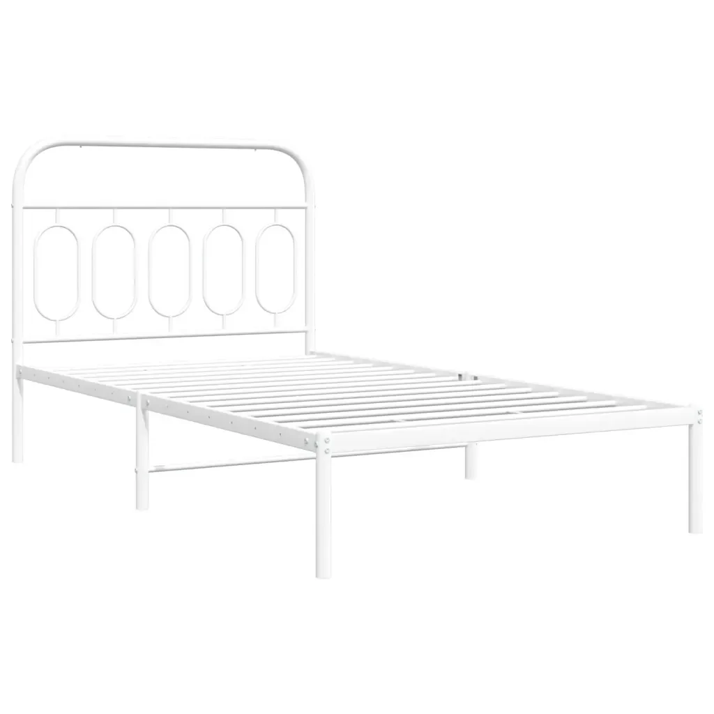 Letto singolo | Letto per adulti | Giroletto con Testiera Metallo Bianco 100x200 cm - Image 3