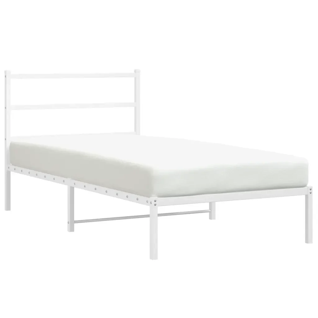 Letto singolo | Letto per adulti | Giroletto con Testiera Metallo Bianco 100x200 cm