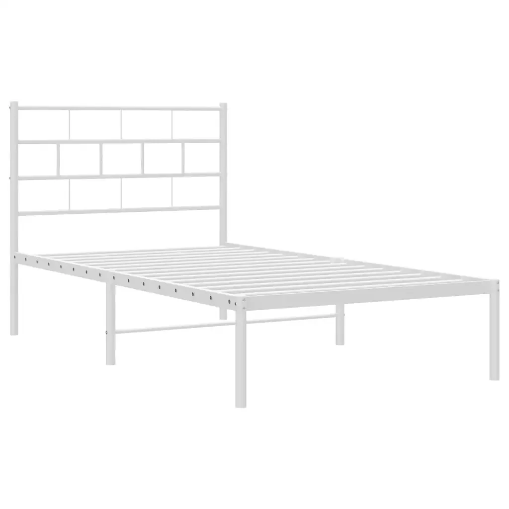 Letto singolo | Letto per adulti | Giroletto con Testiera Metallo Bianco 100x200 cm - Image 5