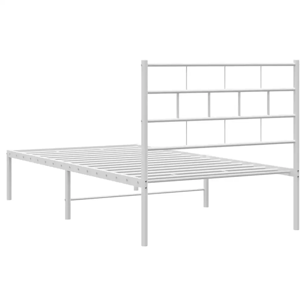 Letto singolo | Letto per adulti | Giroletto con Testiera Metallo Bianco 100x200 cm - Image 8