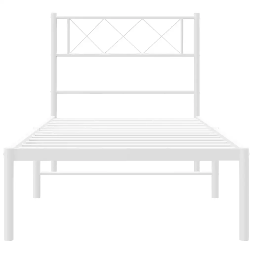 Letto singolo | Letto per adulti | Giroletto con Testiera Metallo Bianco 100x200 cm - Image 6