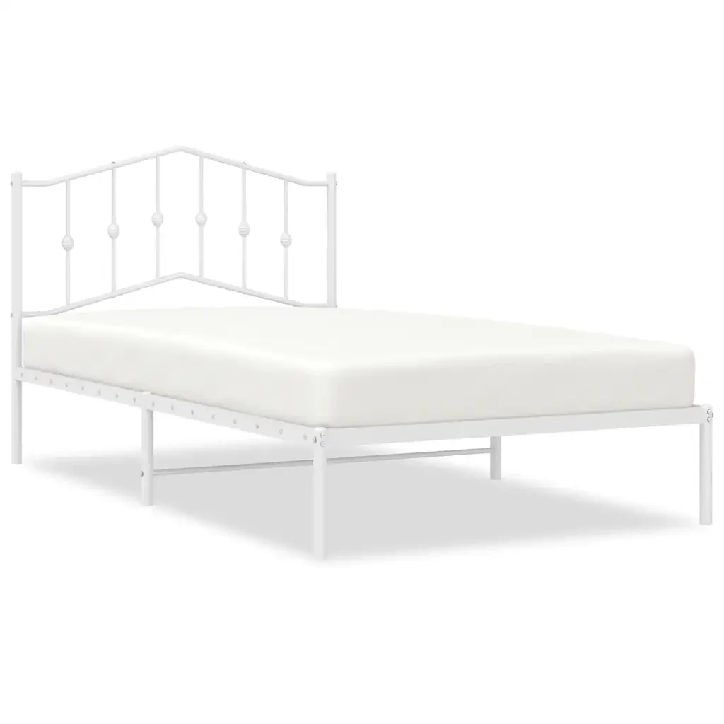 Letto singolo | Letto per adulti | Giroletto con Testiera Metallo Bianco 100x200 cm
