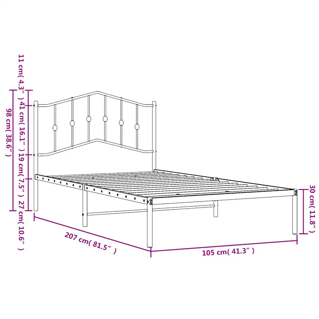 Letto singolo | Letto per adulti | Giroletto con Testiera Metallo Bianco 100x200 cm - Image 10