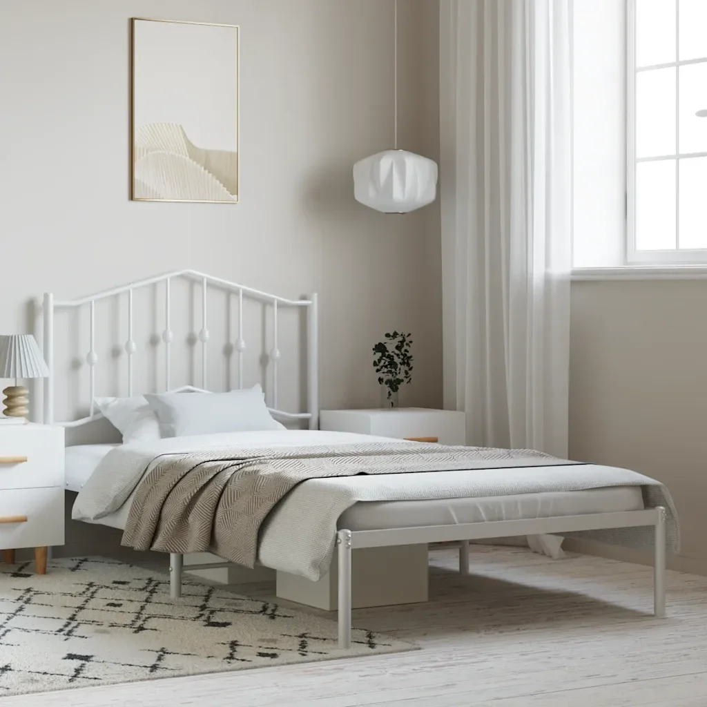 Letto singolo | Letto per adulti | Giroletto con Testiera Metallo Bianco 100x200 cm - Image 2