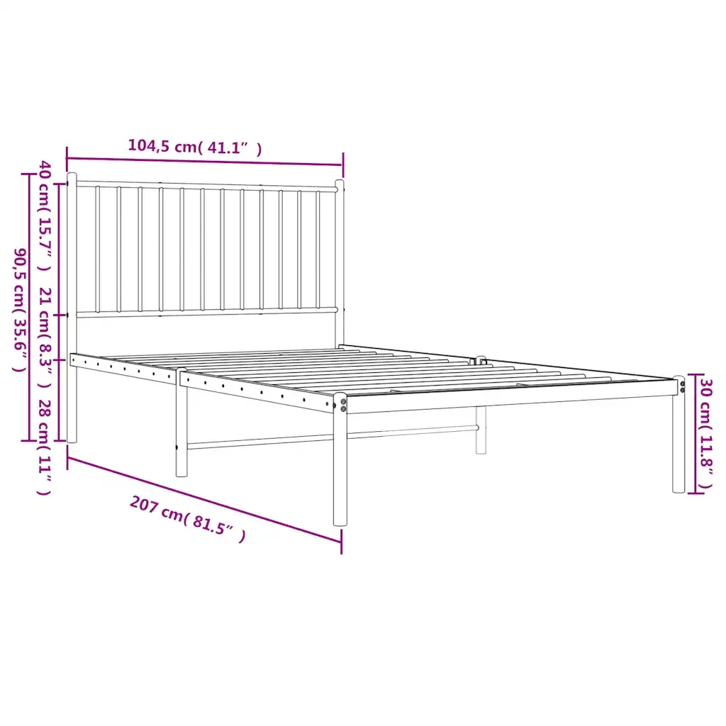 Letto singolo | Letto per adulti | Giroletto con Testiera Metallo Bianco 100x200 cm - Image 10