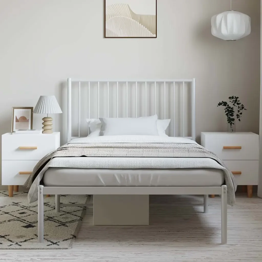 Letto singolo | Letto per adulti | Giroletto con Testiera Metallo Bianco 100x200 cm - Image 4