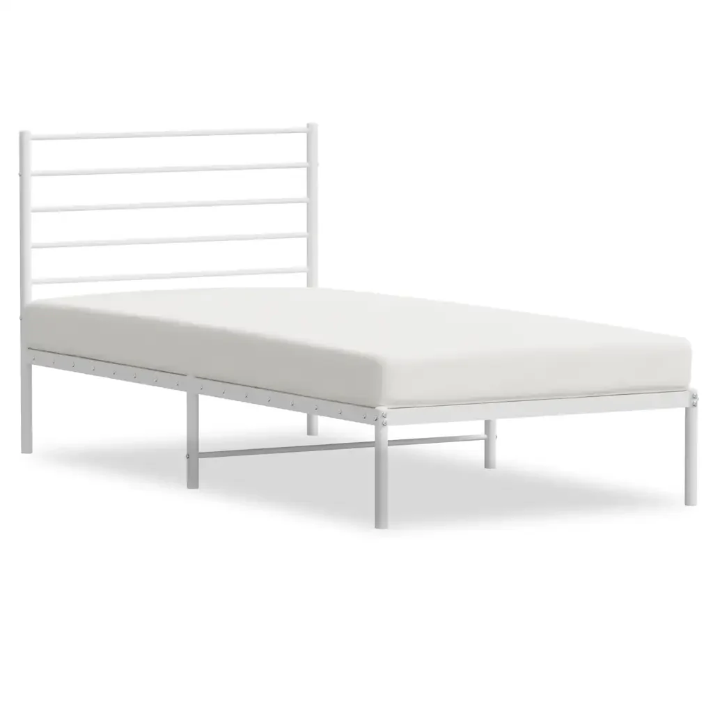 Letto singolo | Letto per adulti | Giroletto con Testiera Metallo Bianco 100x200 cm