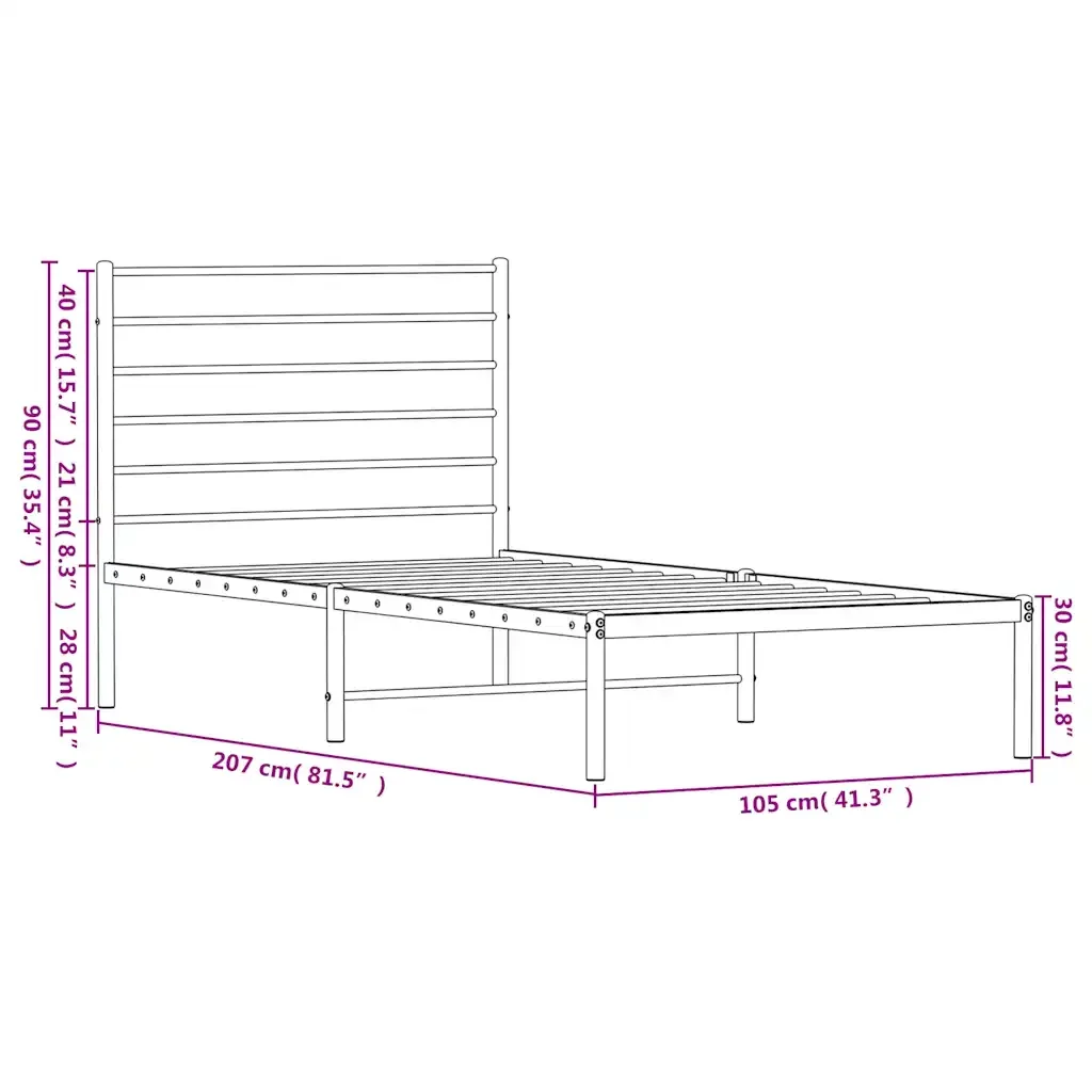Letto singolo | Letto per adulti | Giroletto con Testiera Metallo Bianco 100x200 cm - Image 10