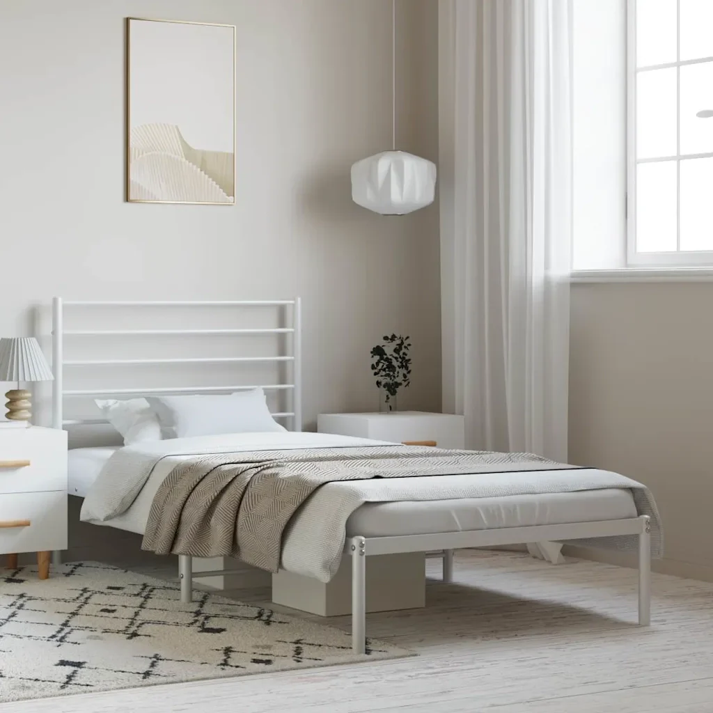 Letto singolo | Letto per adulti | Giroletto con Testiera Metallo Bianco 100x200 cm - Image 2