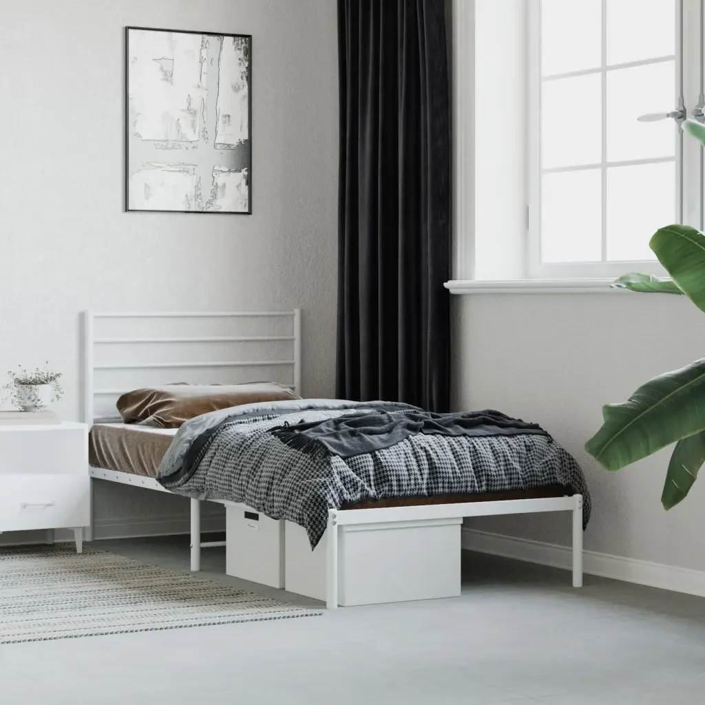Letto singolo | Letto per adulti | Giroletto con Testiera Metallo Bianco 107x203 cm - Image 2